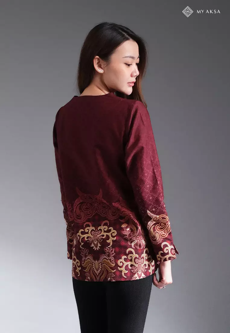 My Aksa Blouse Batik Wanita Lengan Panjang Sakya Maroon