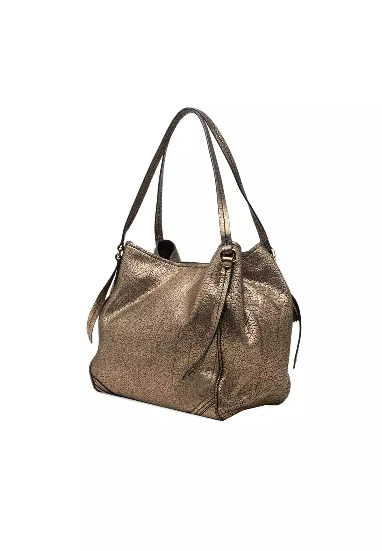 Pre-Loved Burberry Small Metallic Grained Calfskin Saddle Stitch Canterbury Tassel Tote