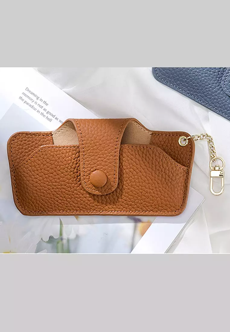 Full Grain Leather Minimalist Snap Button Glasses Case JW AN-9990