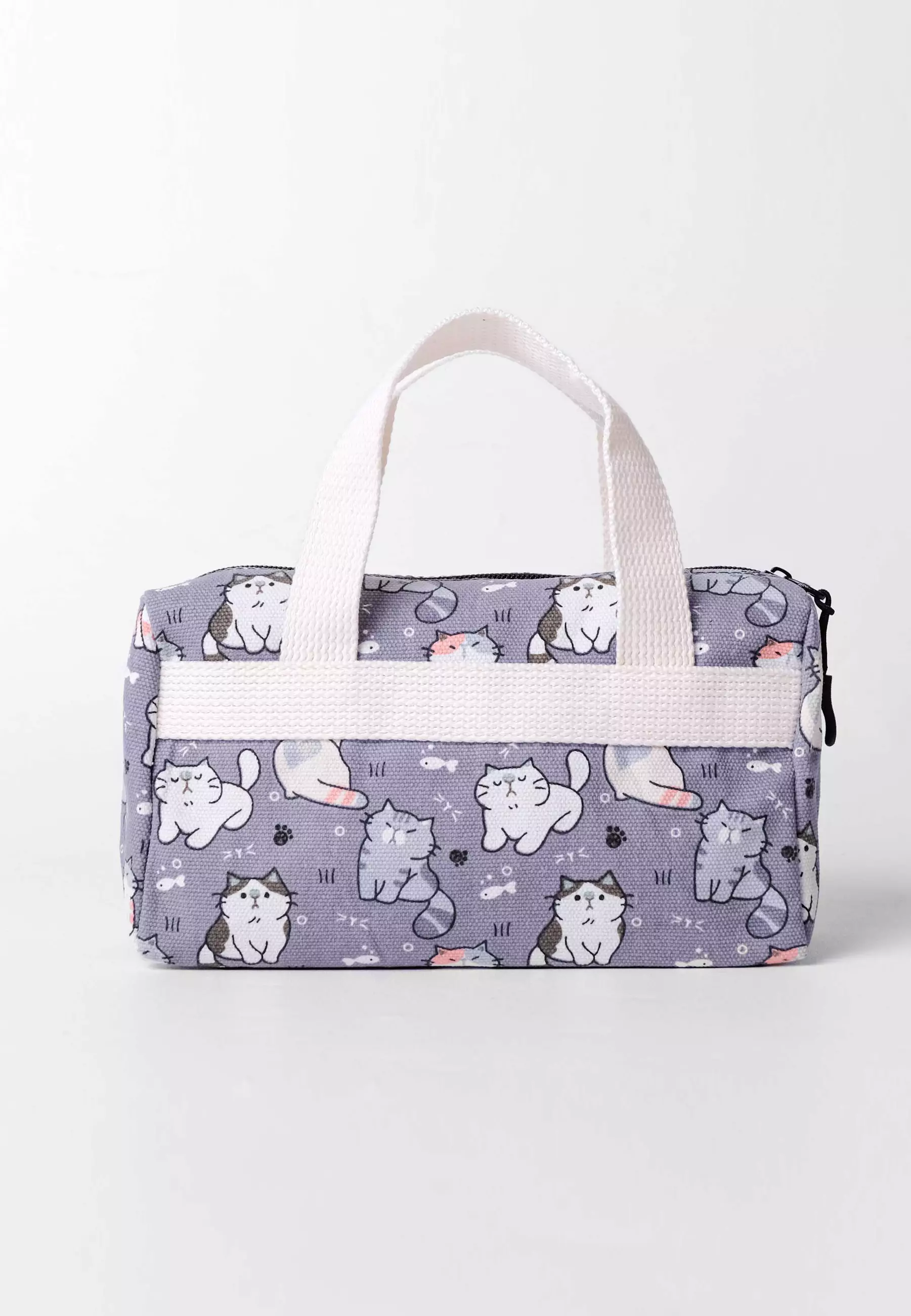 Pamole Pouch Kosmetik Bahan Kanvas Penutup Resleting - PMU Kucing Abu