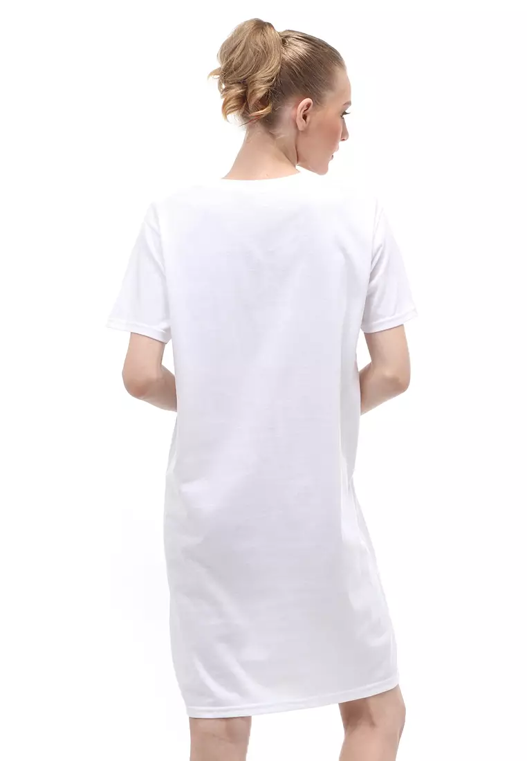 Finch Midi Dress Wanita Short Sleeves Motif Polos - Putih