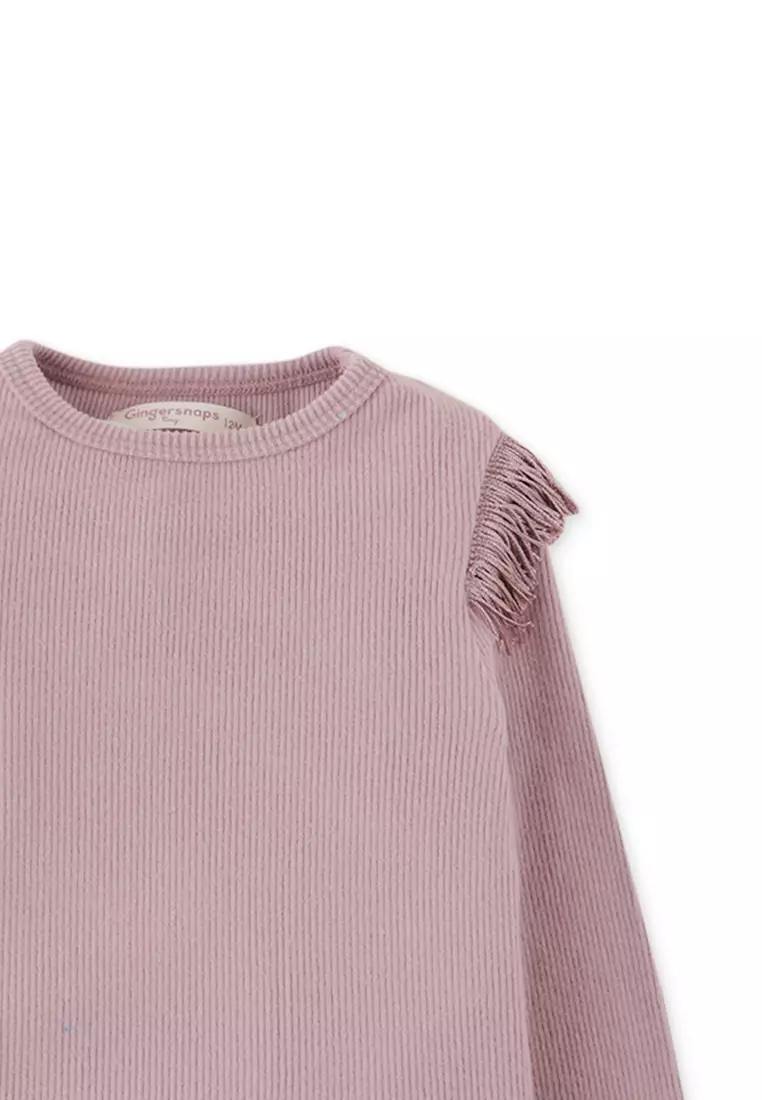 Baby Girls Ribbed Top With Fringe Details And Lettuce Hem