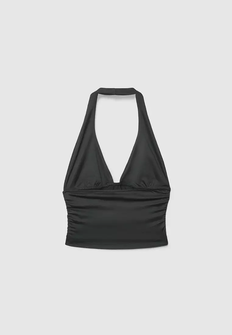 Women's Halter Deep V-Neck Crop Top