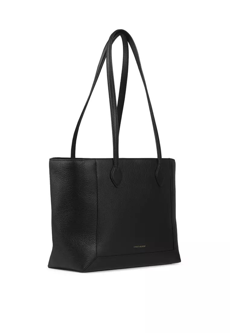 Strathberry Women's S Cabas - Grain Leather Shoulder Bag - Black - Vanilla  Edge/Stitch
