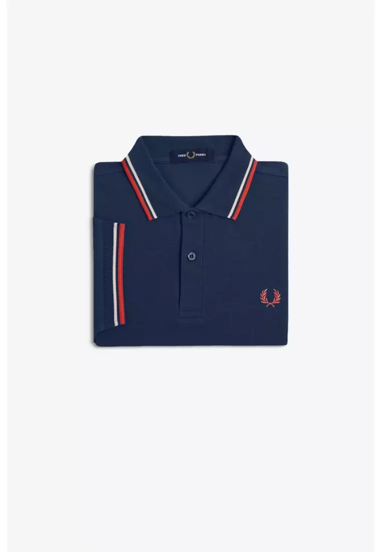 Fred Perry M3600 Twin Tipped Fred Perry Shirt (Tennis Blue / Silky Peach / Flamingo Tan)