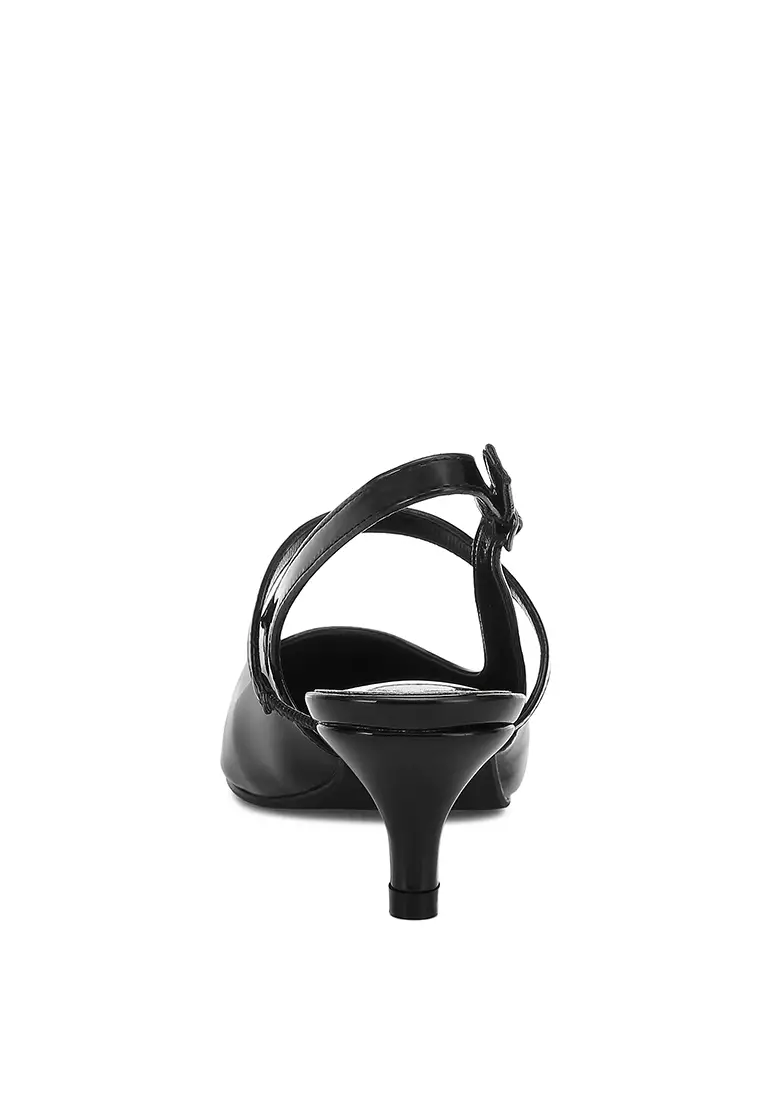Kitten Heel Slingback Sandals in Black