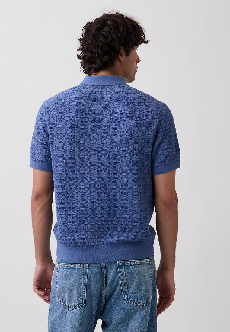 Textured Zip Sweater Polo Shirt