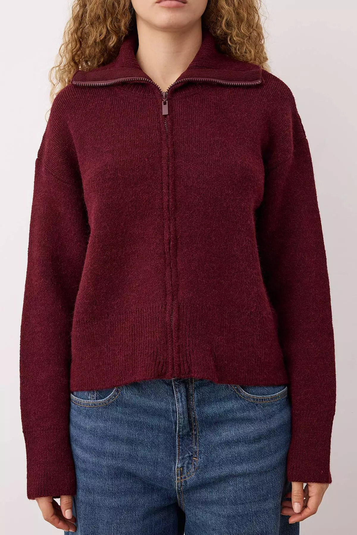 Wardrobe Essentials Burgundy Wardrobe Essentiasl Soft Textured Wide Pattern Knit Cardigan