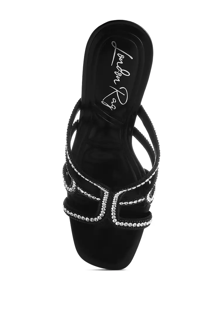Metallic Rhinestone Clear Wedge Sandals In Black