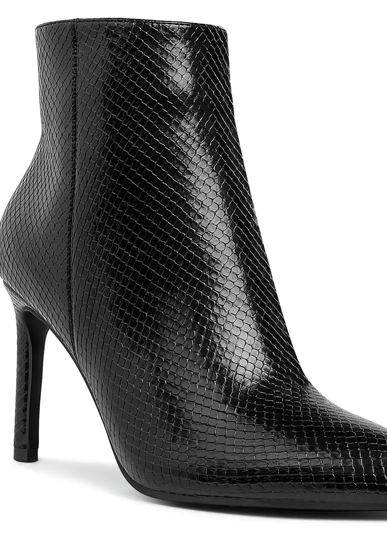 Sepatu bot hak stiletto bertekstur warna hitam