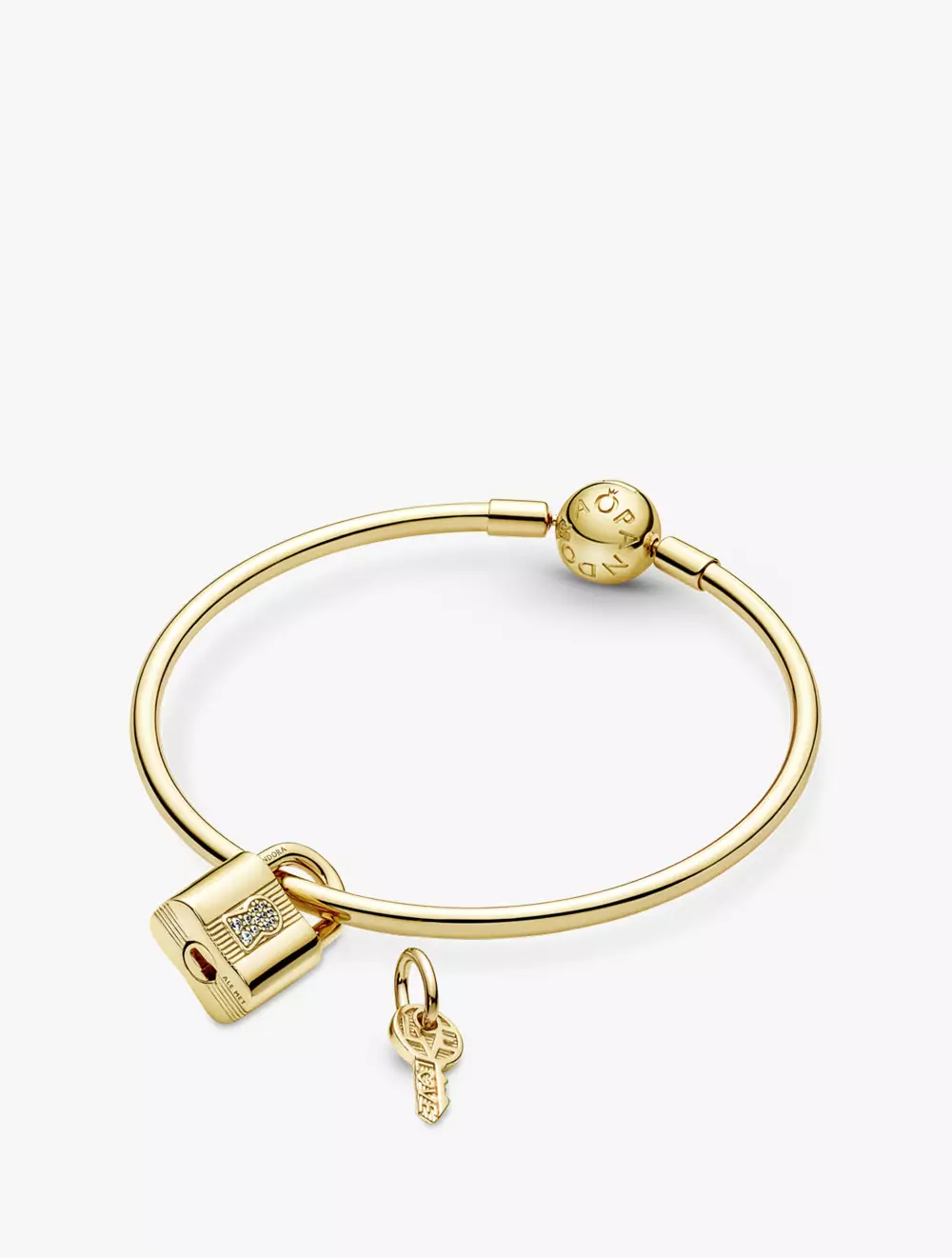 Padlock and key 14k gold-plated dangle with clear cubic zirconia