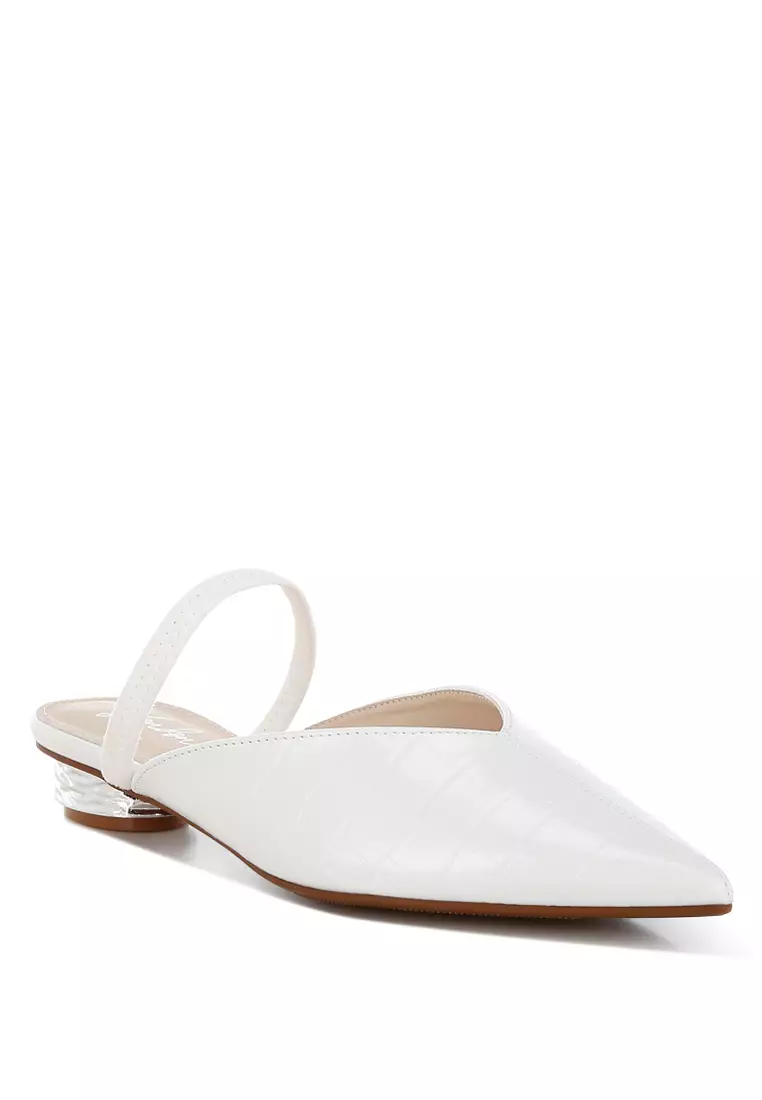 Fantasy Heel Croco Mules In White