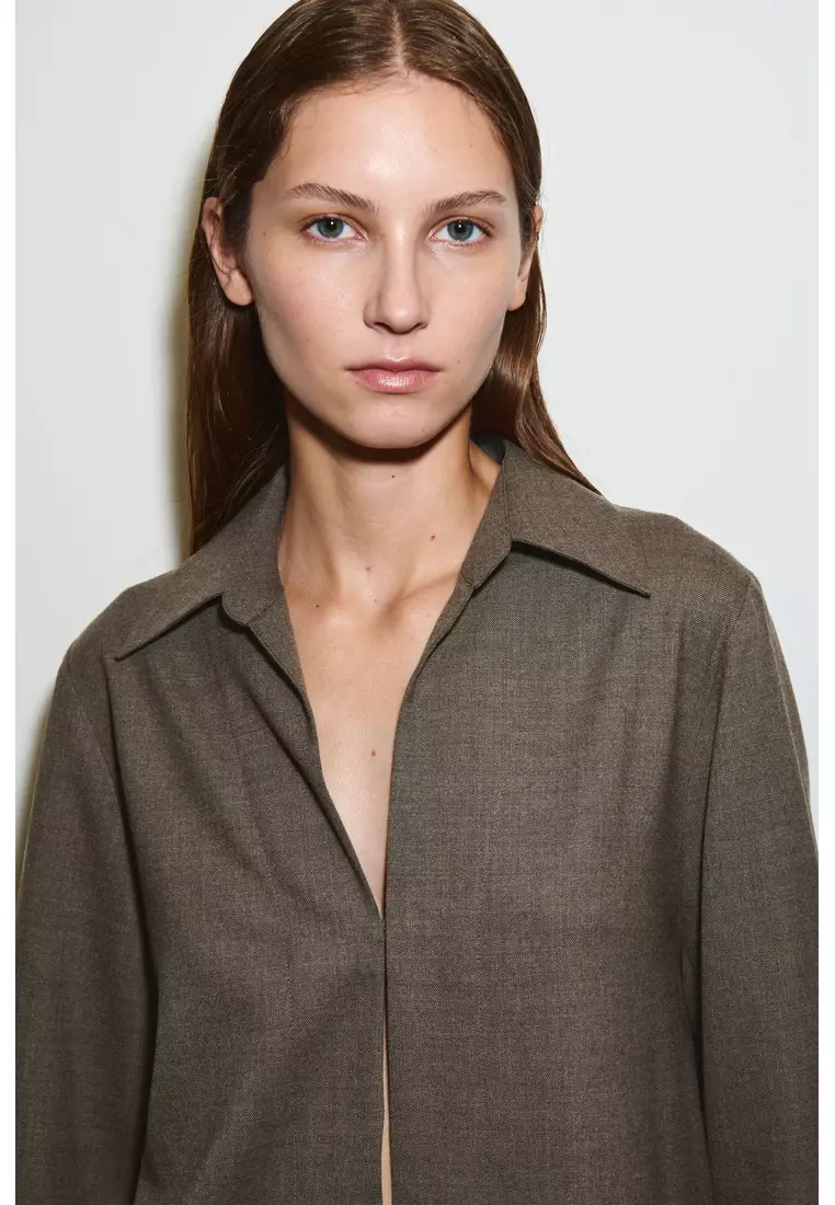 OPEN-COLLAR WOOL-BLEND SHIRT