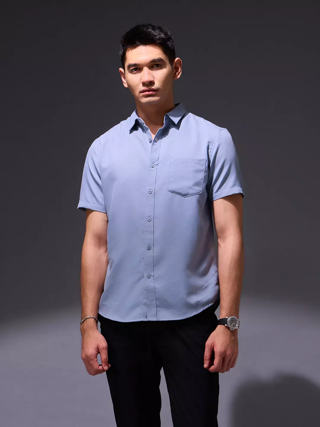 OXCON Easy Shirts Kemeja Tangan Pendek Blue Grey