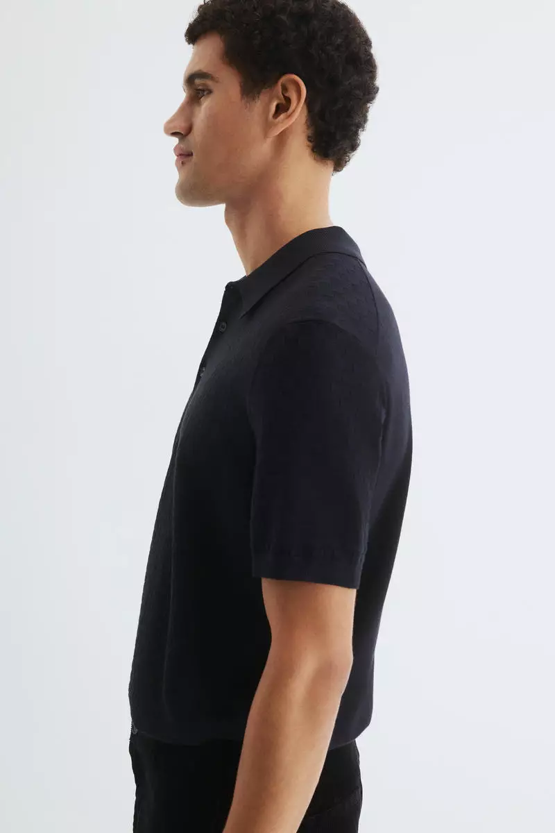 Slim Fit Textured-knit polo shirt