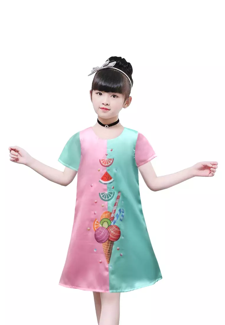 Two Mix Dress Anak Perempuan Satin Usia 1-8 Tahun 4208