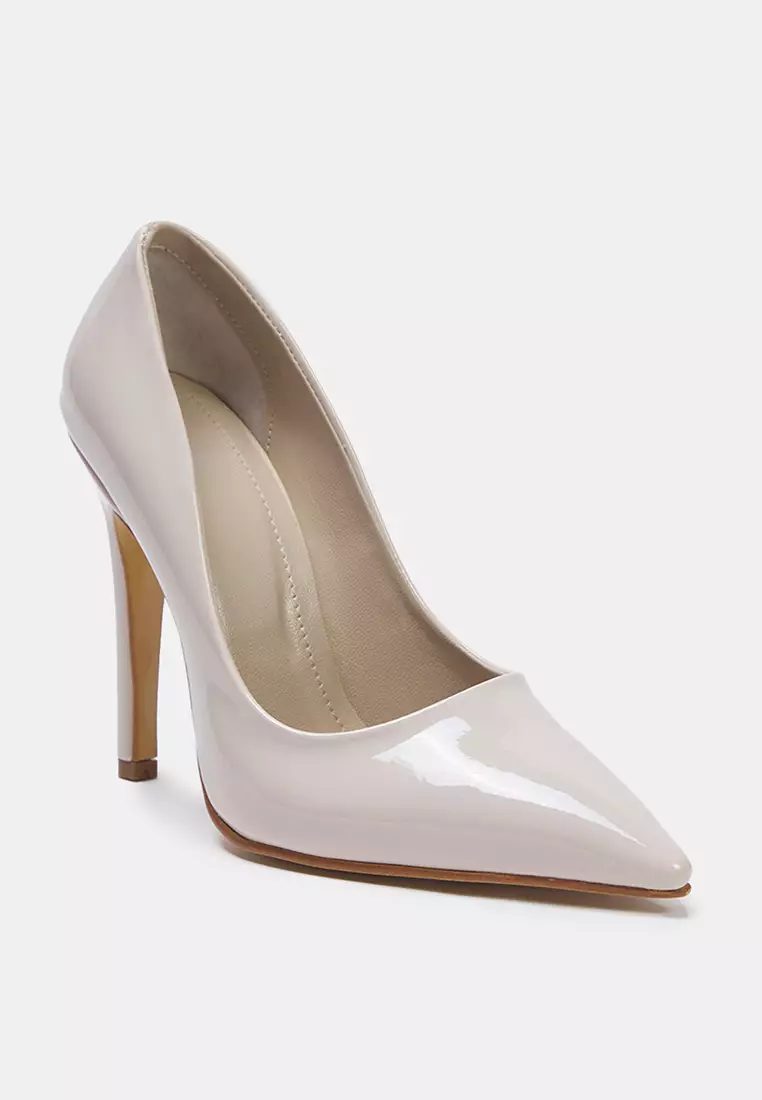 Cream Patent Leather Pointed Toe Women's Stiletto Thin Heels Takss25To00025