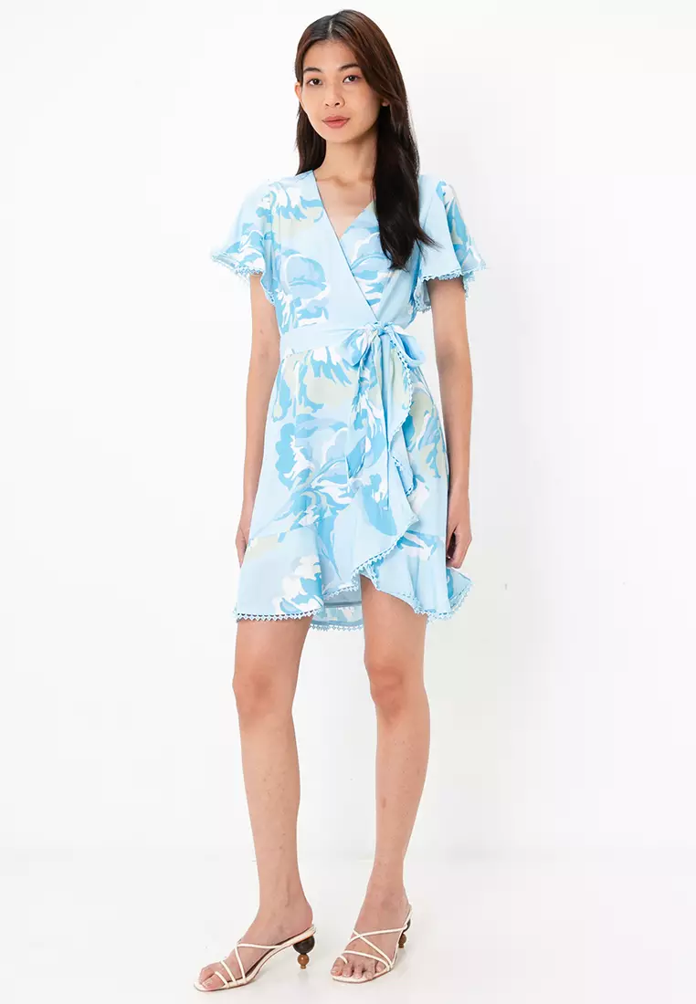 Floral Print Butterfly Sleeves Dress