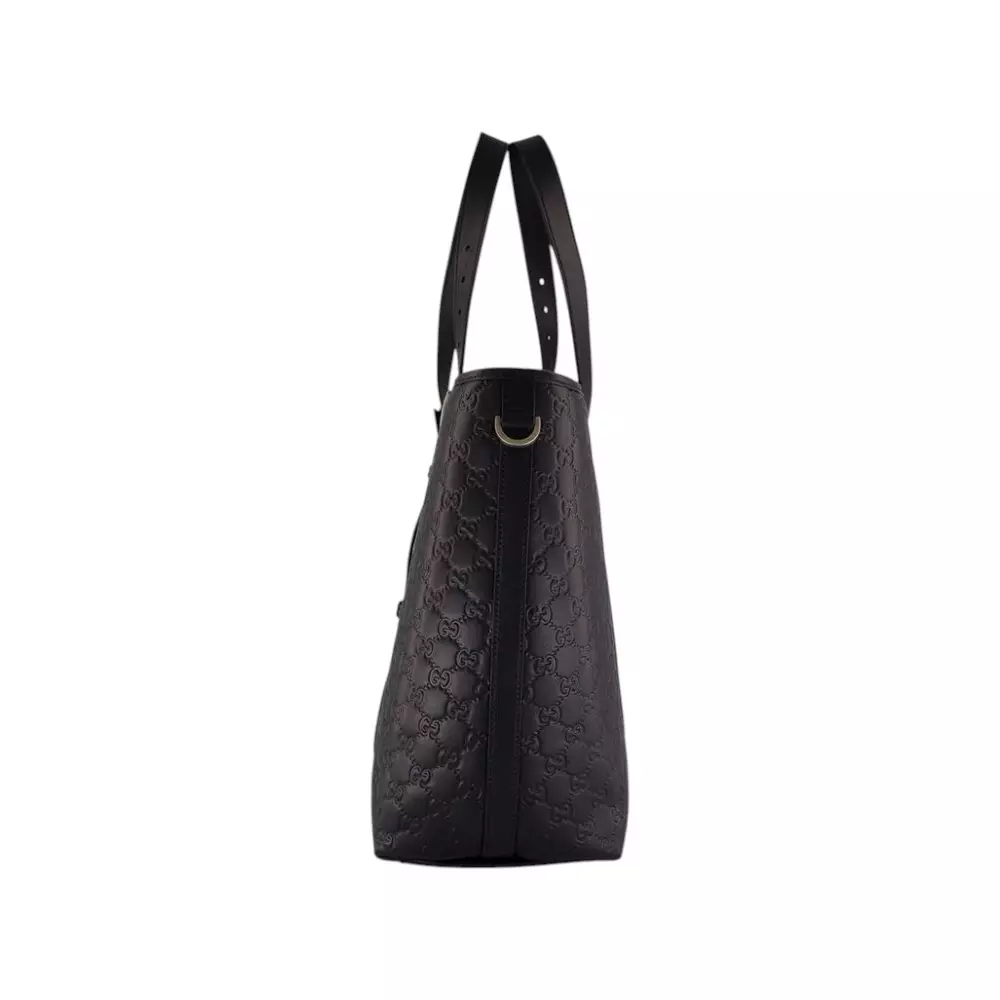 GG Emblem Large Tote Bag Smooth Leather Black