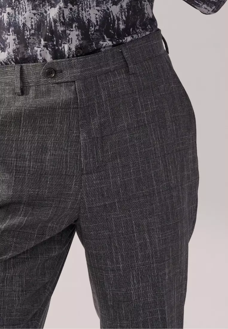 Dark Grey textured Slim Trousers