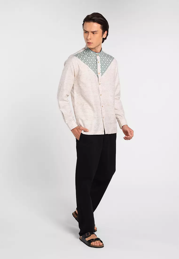 MANZONE X Adipati Dolken - Kemeja Koko Lengan Panjang Pria Navid Modern Fit - Sage Warna SAGE