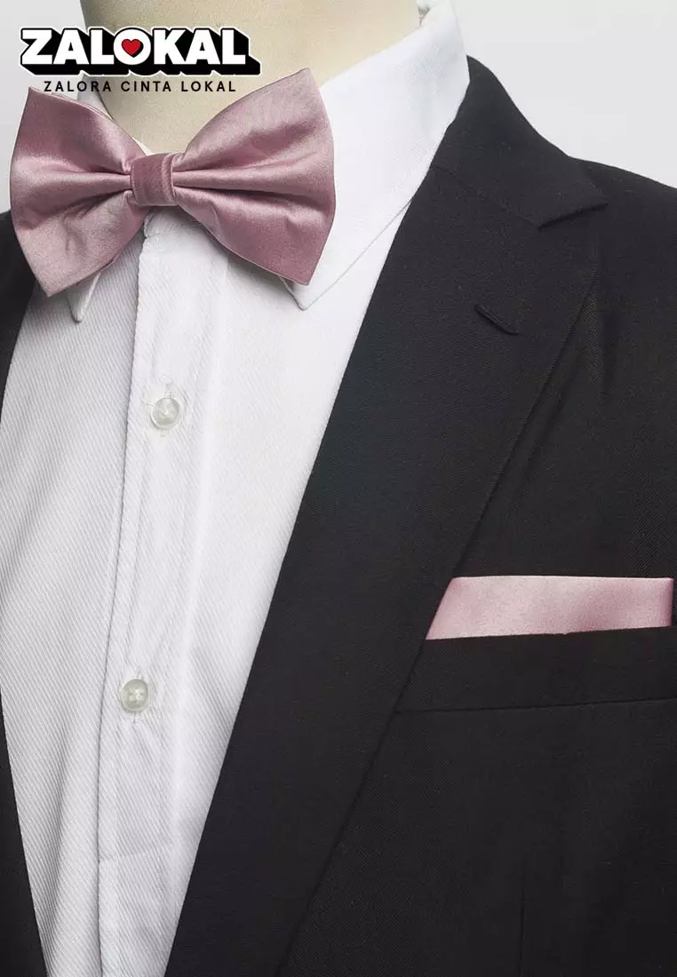 Houseofcuff Dasi Kupu Bowtie Pocket Square Saputangan Dusty Pink A17