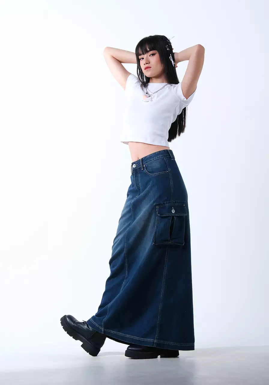 Rok Cargo Wanita Arlet Medium Blue