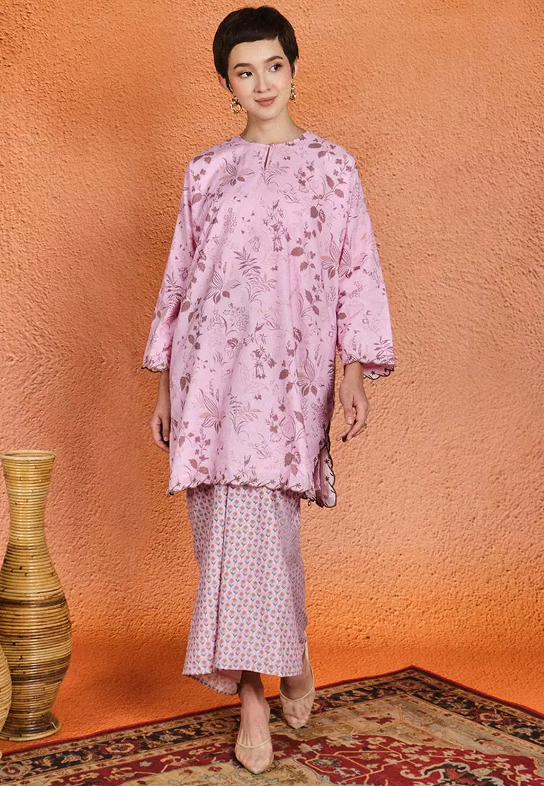 PREMIUM COTTON Lambaian Blouse & Skirt - Pink Tint
