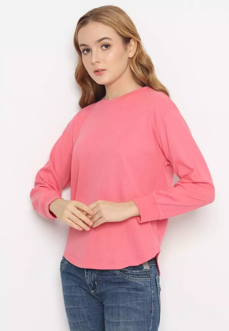 MATSUDA Kaos Polos Wanita Waffle Lengan Panjang Cotton Liv