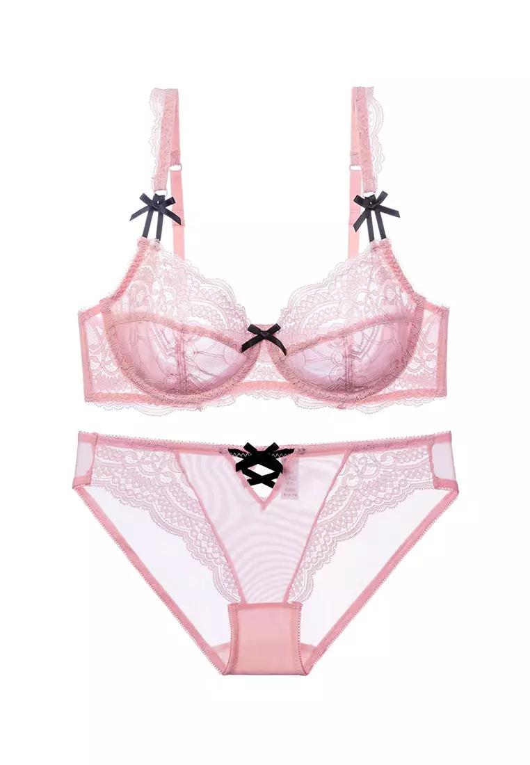 Buy ZITIQUE Women's French Style Summer Sexy See-through Lace Lingerie Set ( Bra and Underwear) - Pink 2023 Online