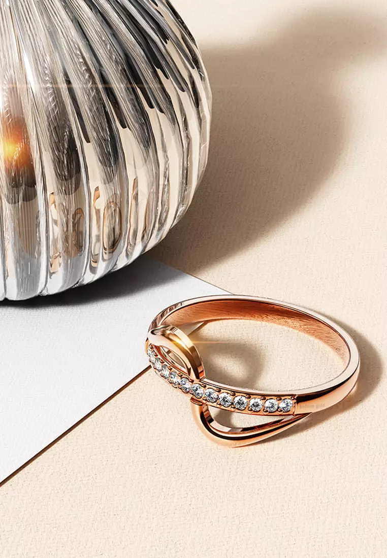 Catherine Zircon Studded Ring In Rose Gold 