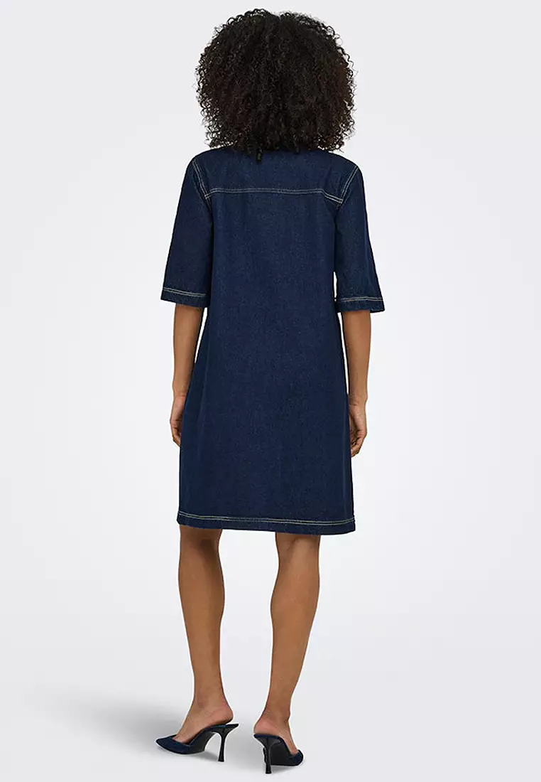 Short Sleeves Button Denim Dress