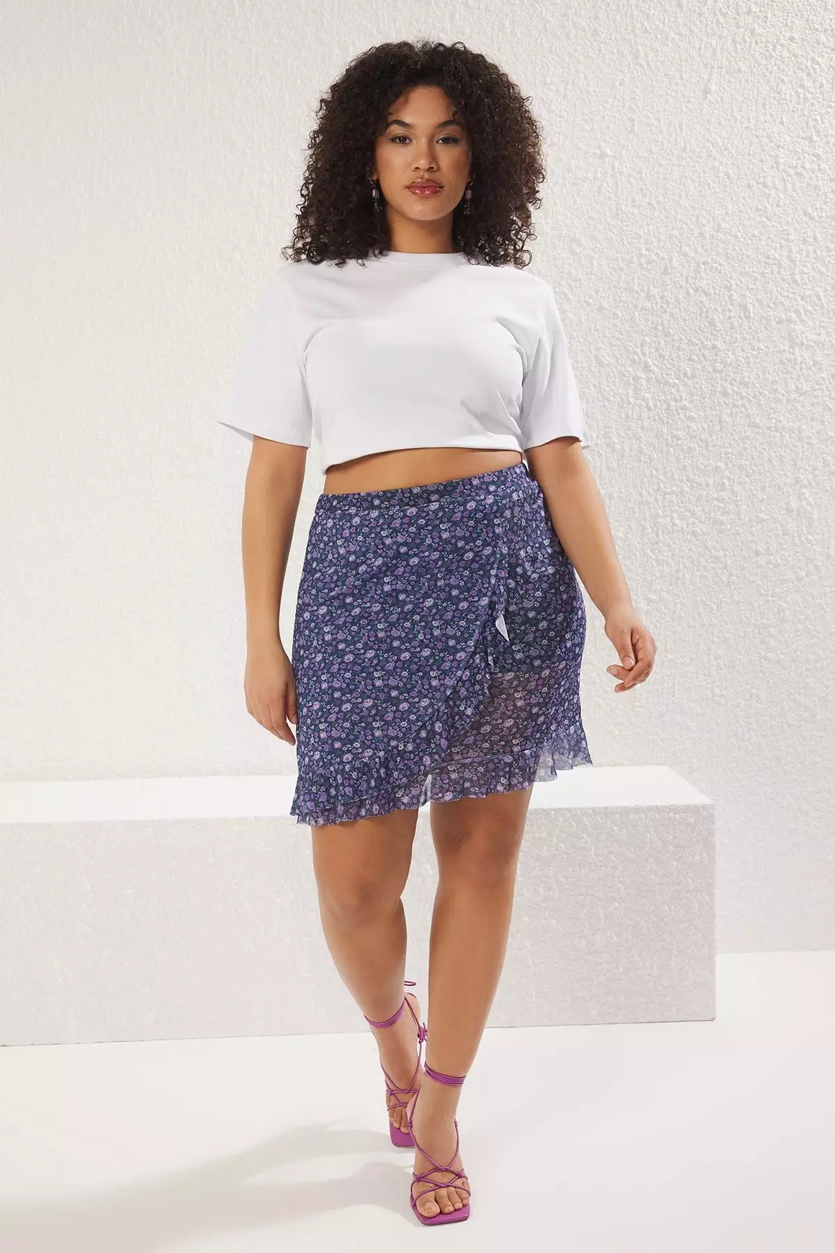 Frilled Mini Tulle Knit Plus Size Skirt