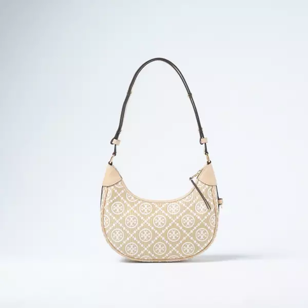 Tas TORY BURCH CRESCENT MONOGRAM WHITE BEIGE RUFFLE SHOULDER BAG 100% ORIGINAL