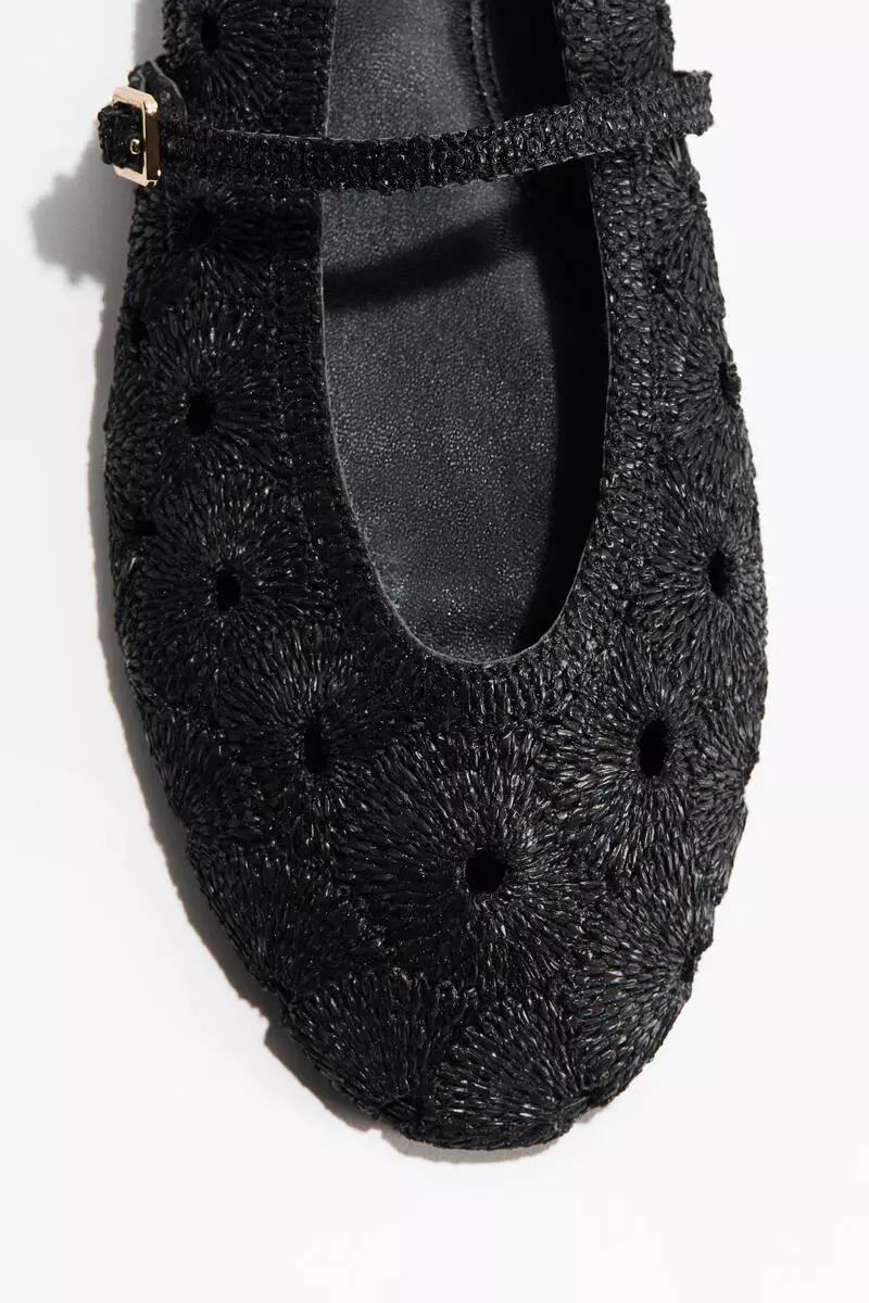 Straw Mary Jane ballet flats