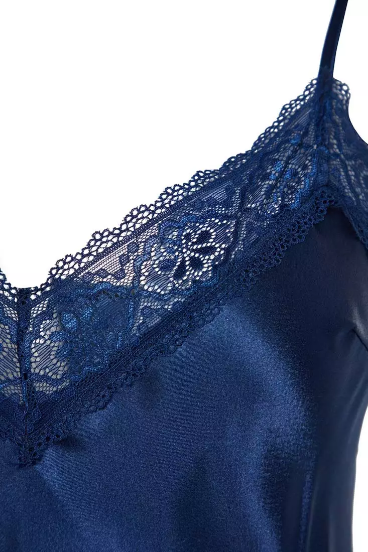 Zena Blue Lace Front Tulle Detail Women's Slip Women's Panties - Trendyol