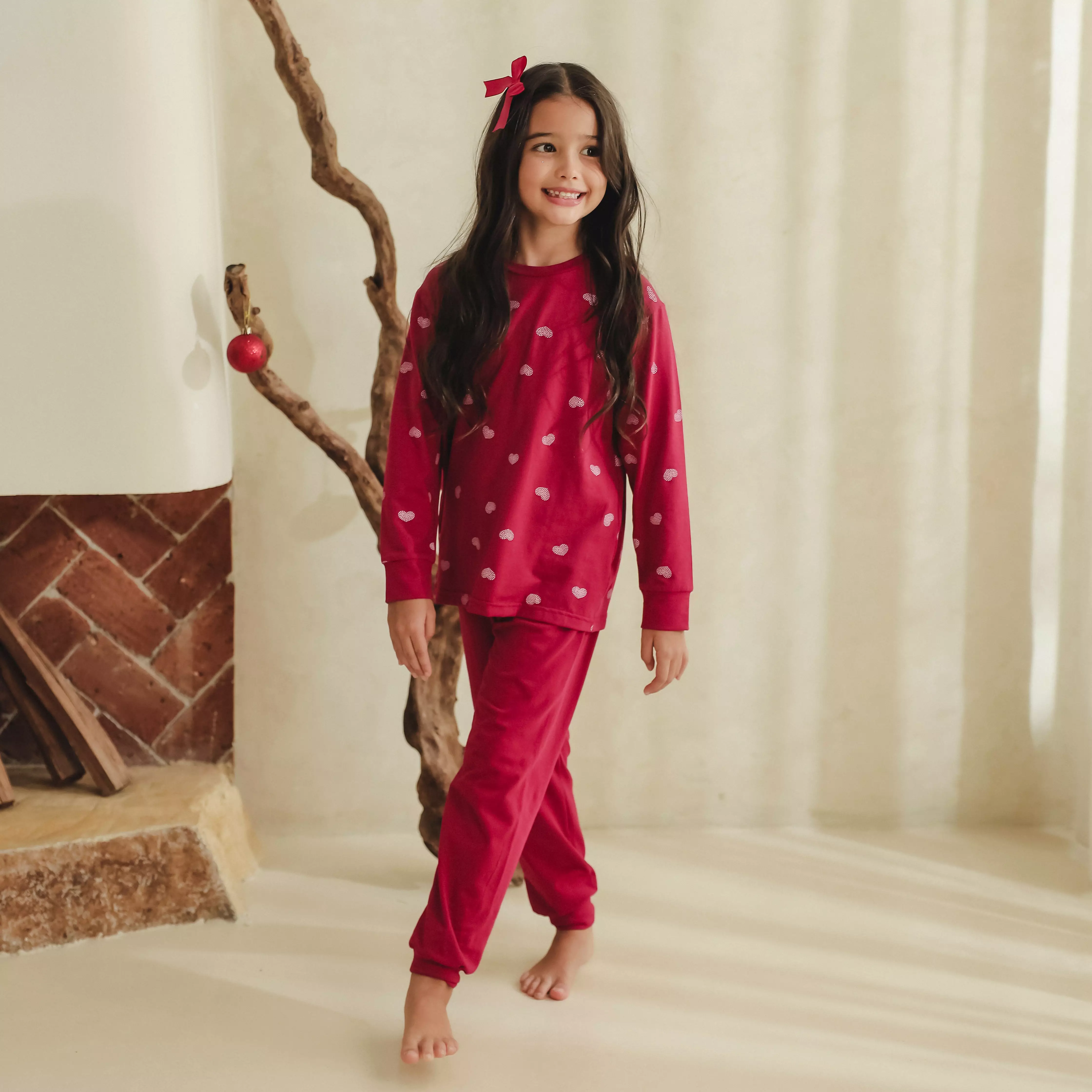 Pito Kids Set Piyama Panjang Anak Love Burgundy 1-8 Tahun