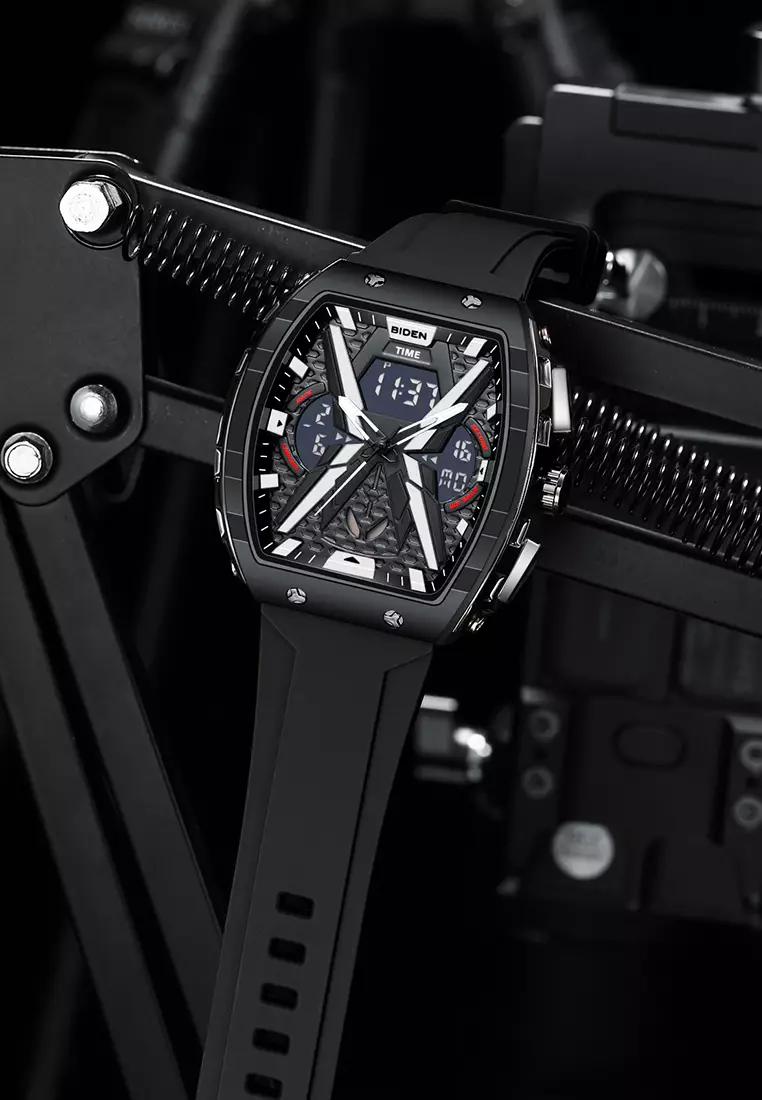 Jam Tangan Pria Original Multifungsi Analog & Digital Anti Air Tali Silicone Jam Tangan Cowok Blacksilver