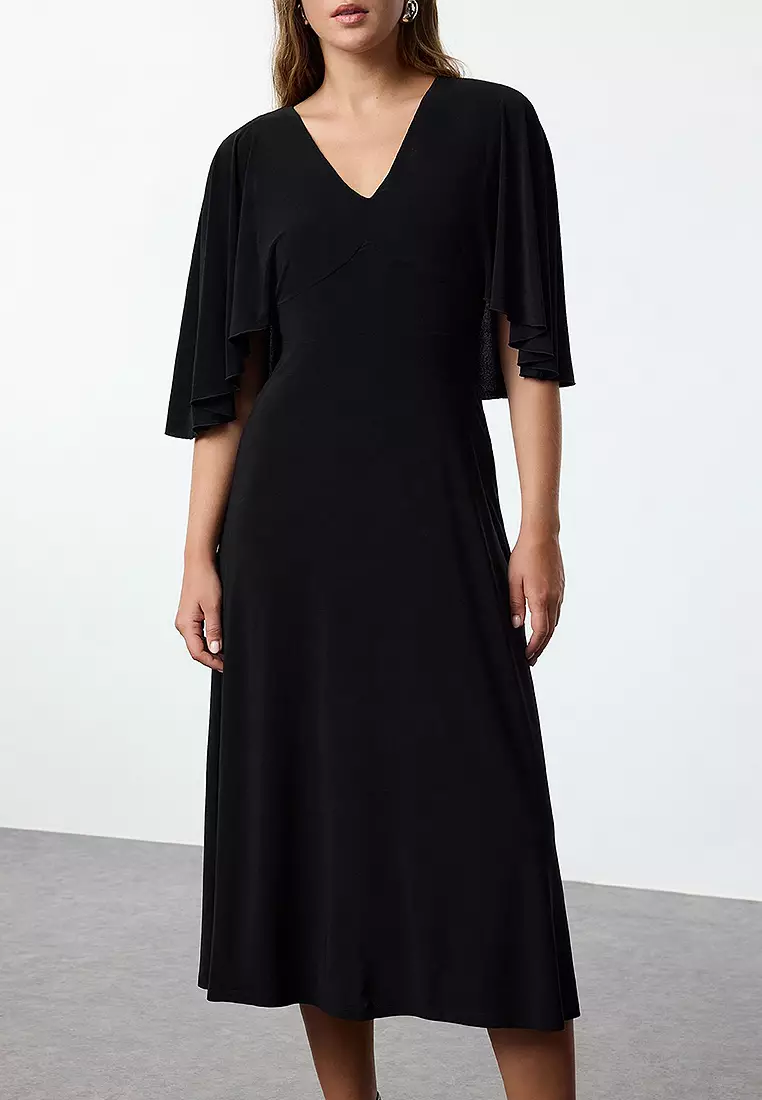 V-Neck Flared Sleeves Midi Dress