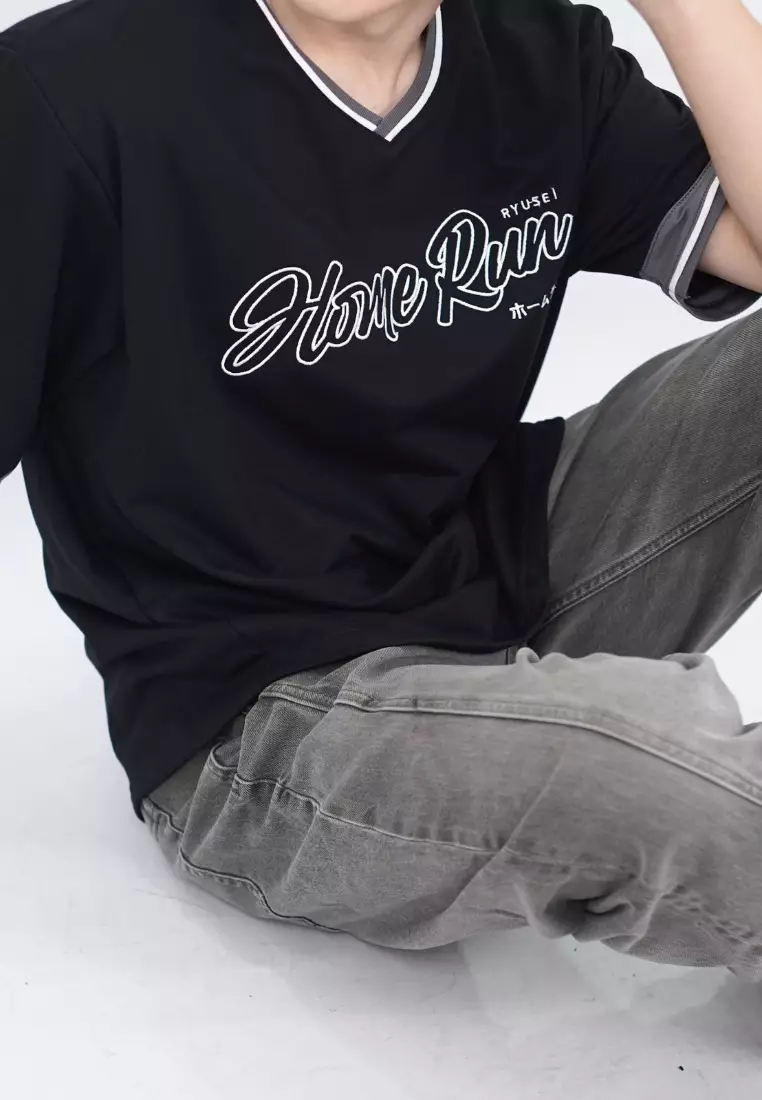 Ryusei Kaos Pria Boxy Oversize Home Run Black