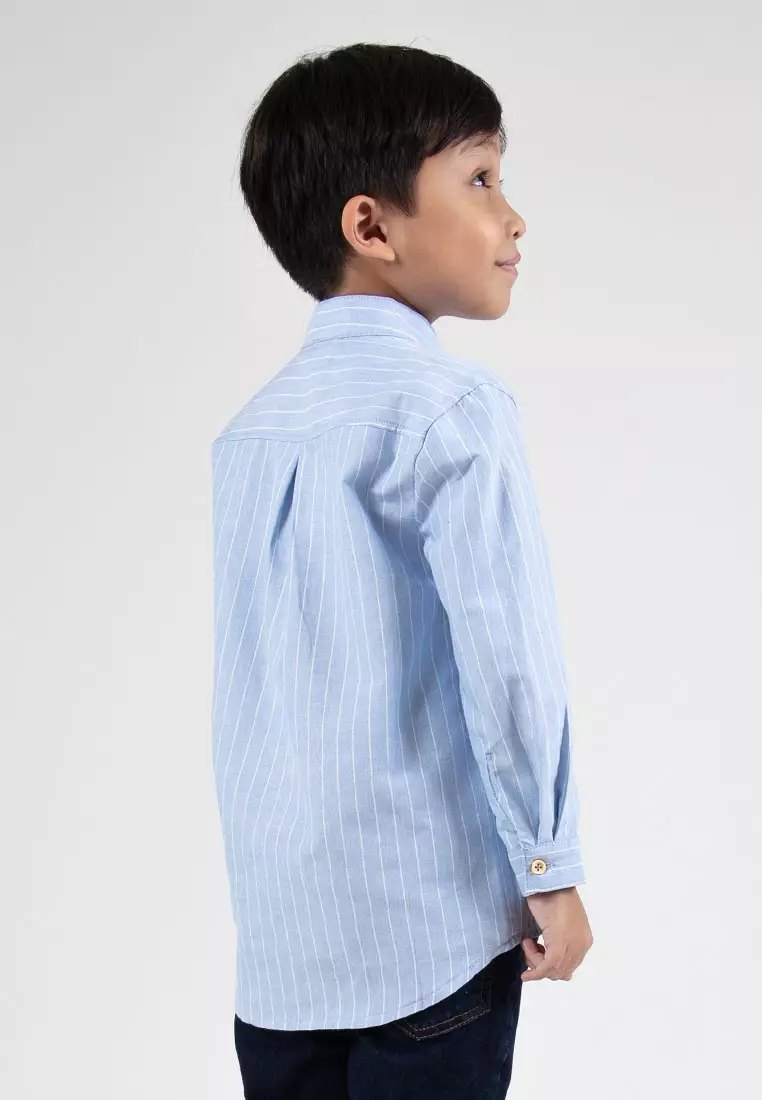 Forest Kids Boys Cotton Striped Long Sleeve Collar Shirt | Baju Kemeja Budak Lelaki Lengan Panjang - FK20262-31Blue