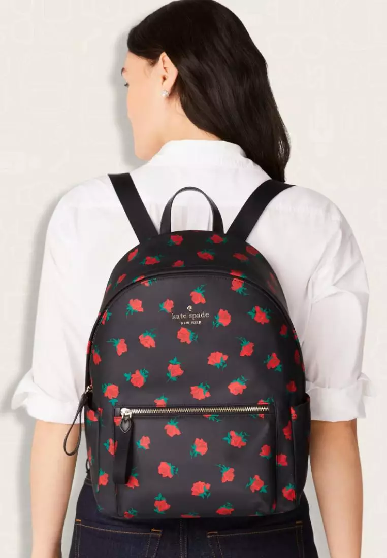 Kate Spade Chelsea Rose Toss Printed Large Backpack Black Multi
