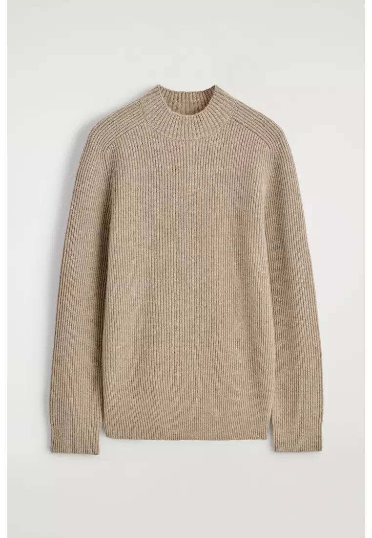 RIBBED WOOL FUNNEL-NECK JUMPER