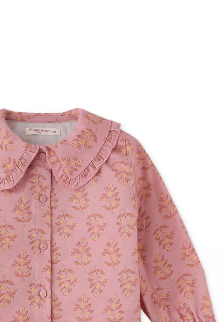 Baby Girls Floral Print Blouse With Embroidery Ruffles On Collar