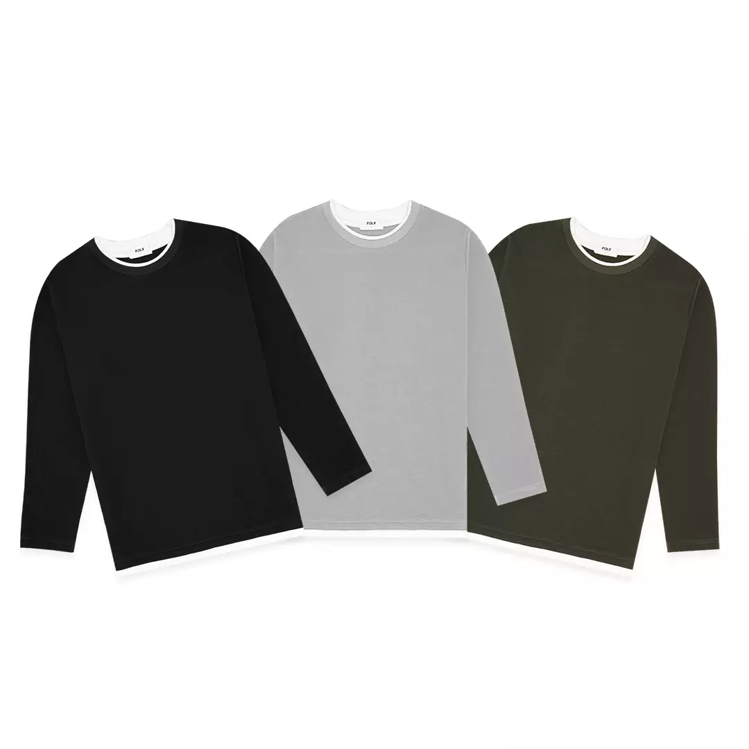 Faux Layered Long Sleeve T-Shirt Grey