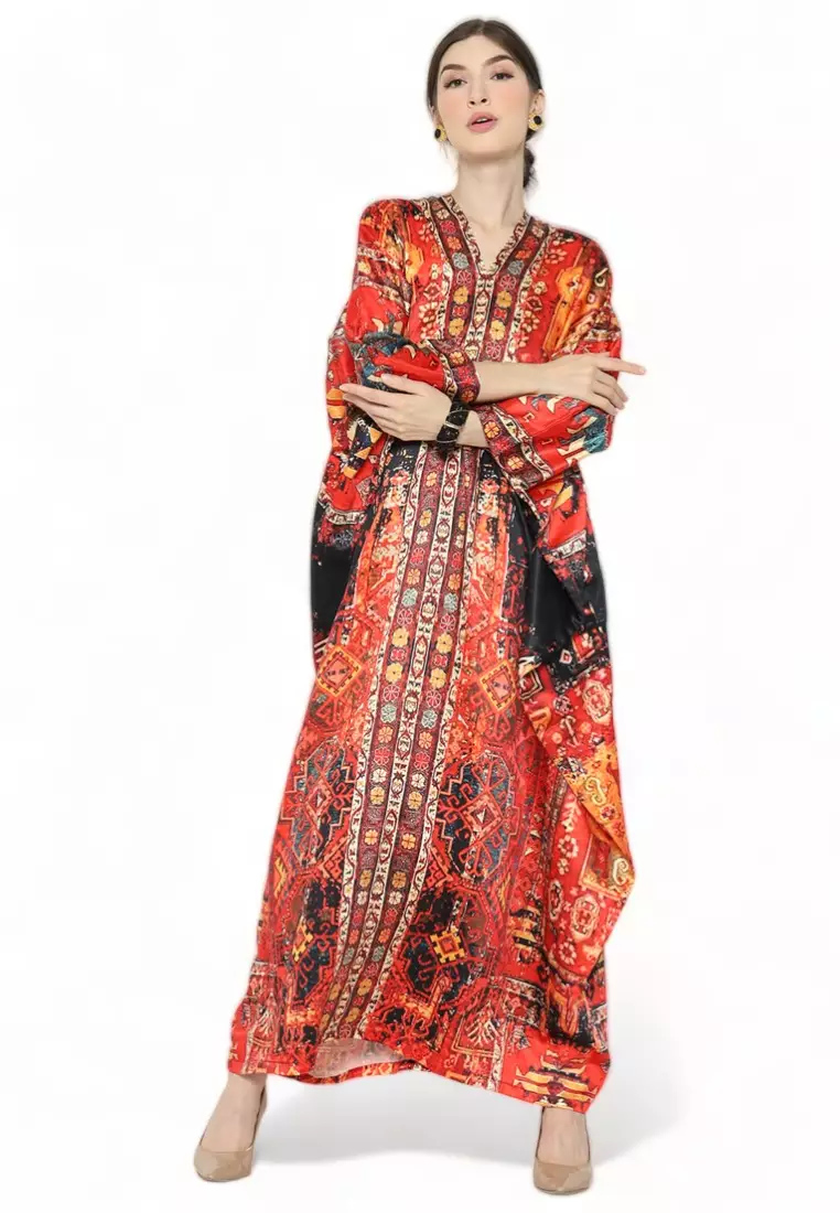 Blue Kanzi Long Sleeve Geometric Kaftan