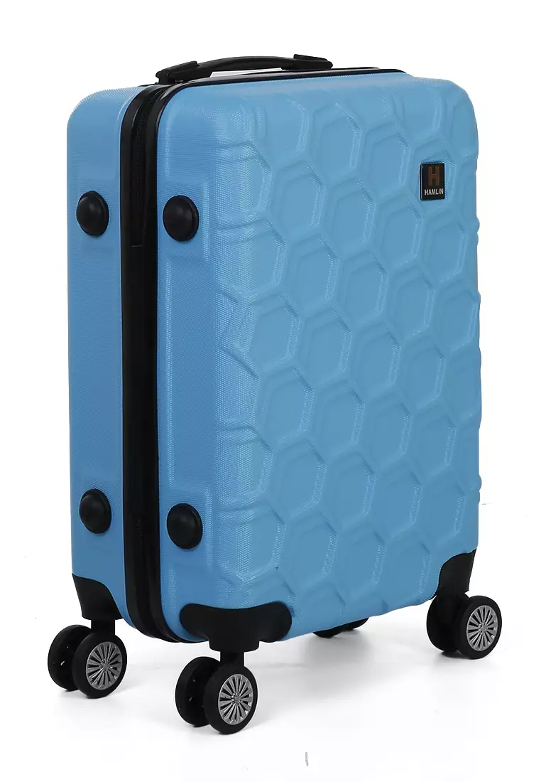 Carlton Koper Hardcase Desain Hexagon Size 20 Inch Suitcase Unisex with Rear Compartment Rubber Slot Material ABS+PVC Coated ORIGINAL - Light Blue