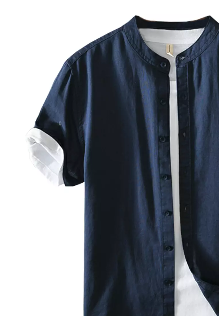 Stand Collar Linen Short Sleeved Shirts MS740