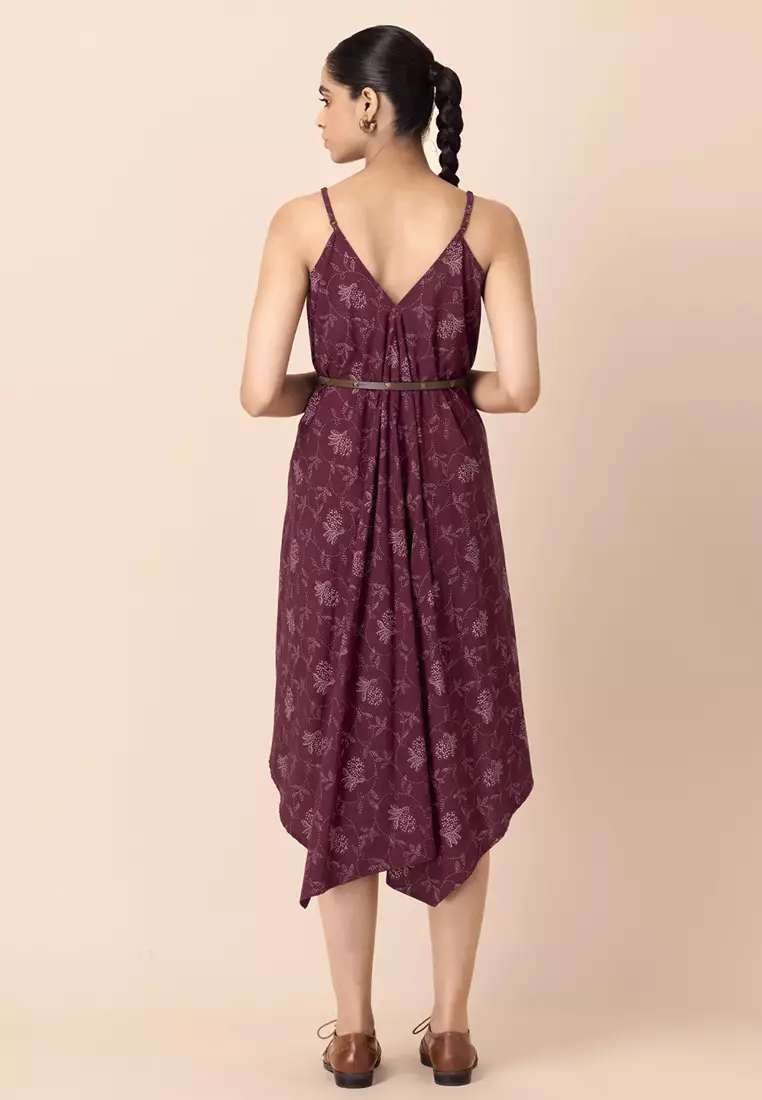 Buy Indya Maroon Floral Belted High Low Dress 2024 Online ZALORA   Indya 3473 9619392 3 