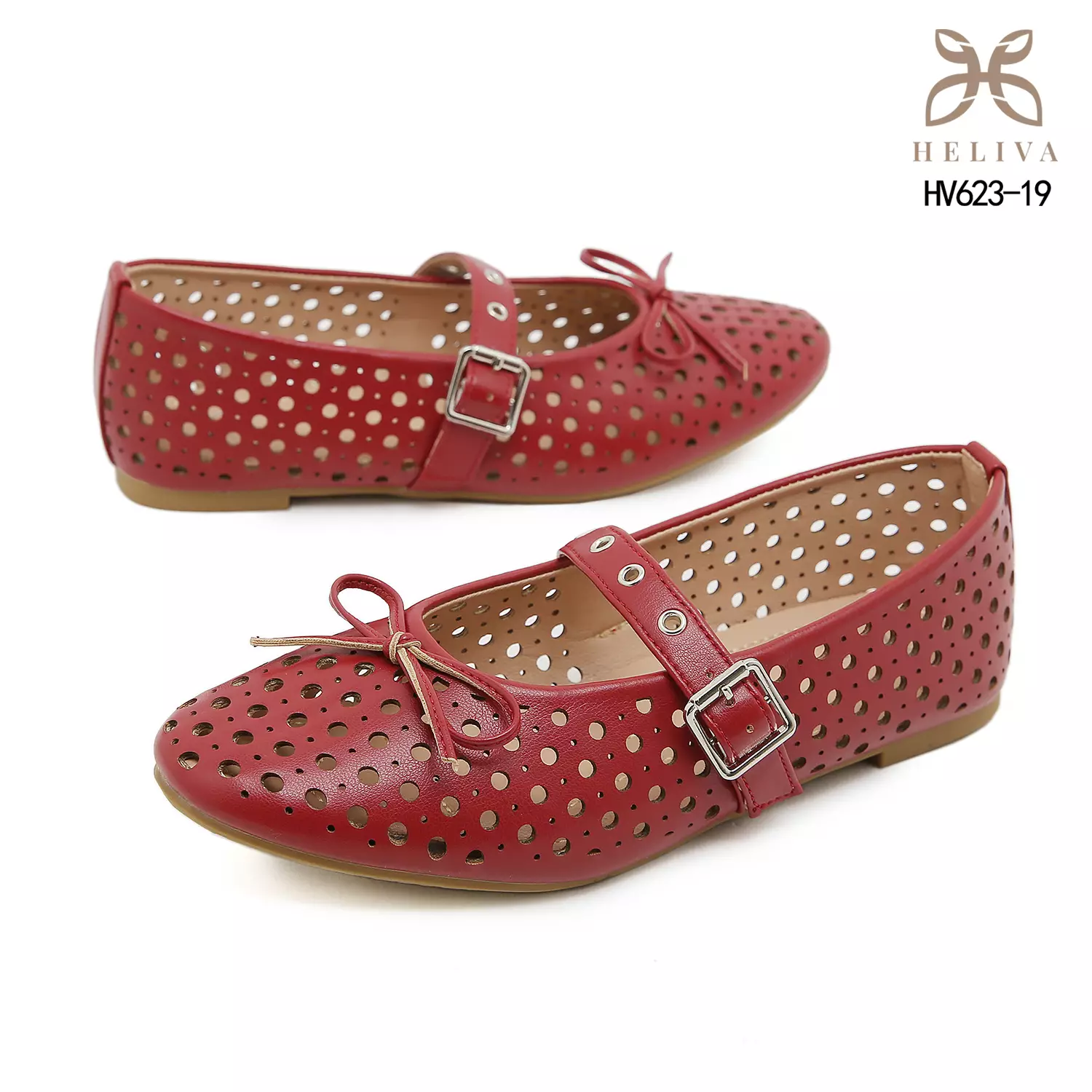 HELIVA SENIA Romantic Mary Jane Flats with Artistic Laser Pattern & Bow HV623-19